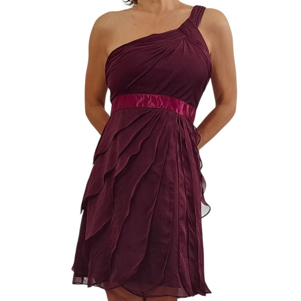 ADRIANNA PAPELL Chiffon Burgandy Mini Dress Formal Womens 6 Sleeveless SMALL